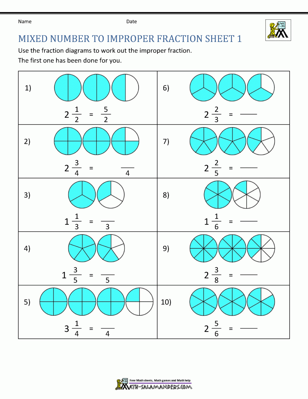 Improper Fraction Worksheets Improper Fraction Worksheets