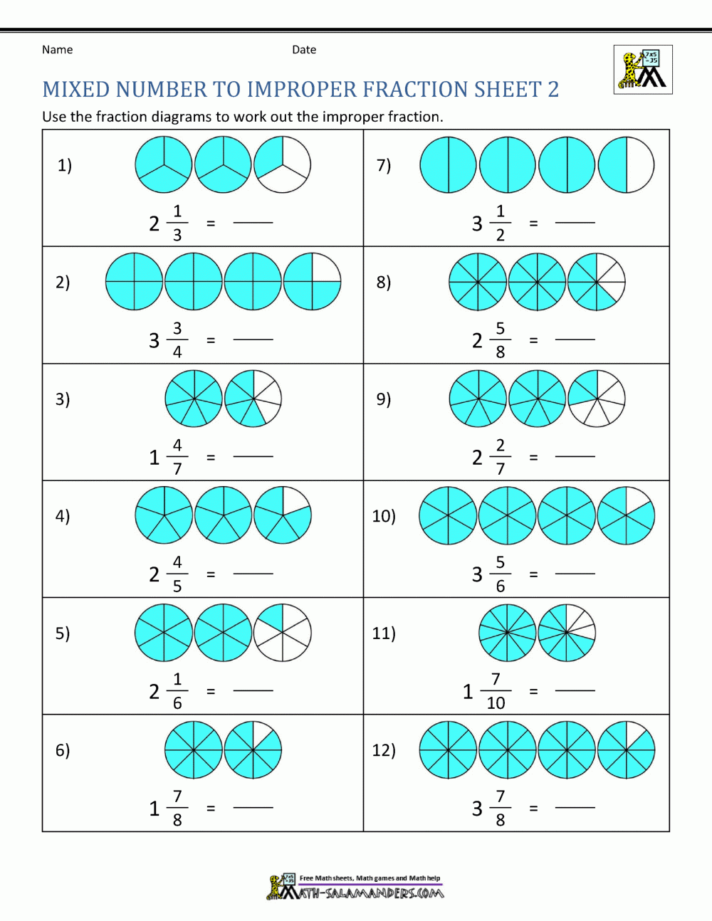 Improper Fraction Worksheets Improper Fraction Worksheets