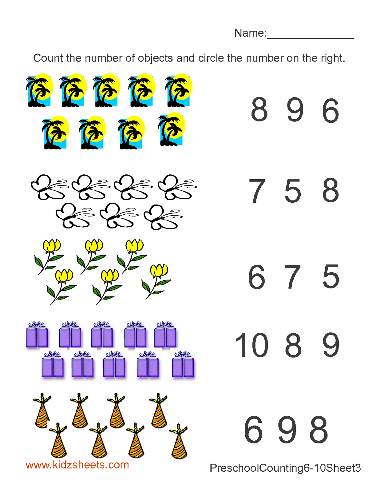 Kidz Worksheets Preschool Counting Numbers Worksheet3