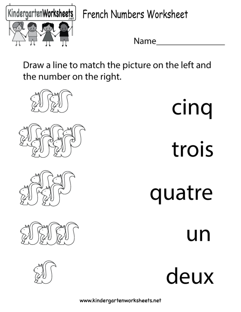 Kindergarten French Numbers Worksheet Printable French