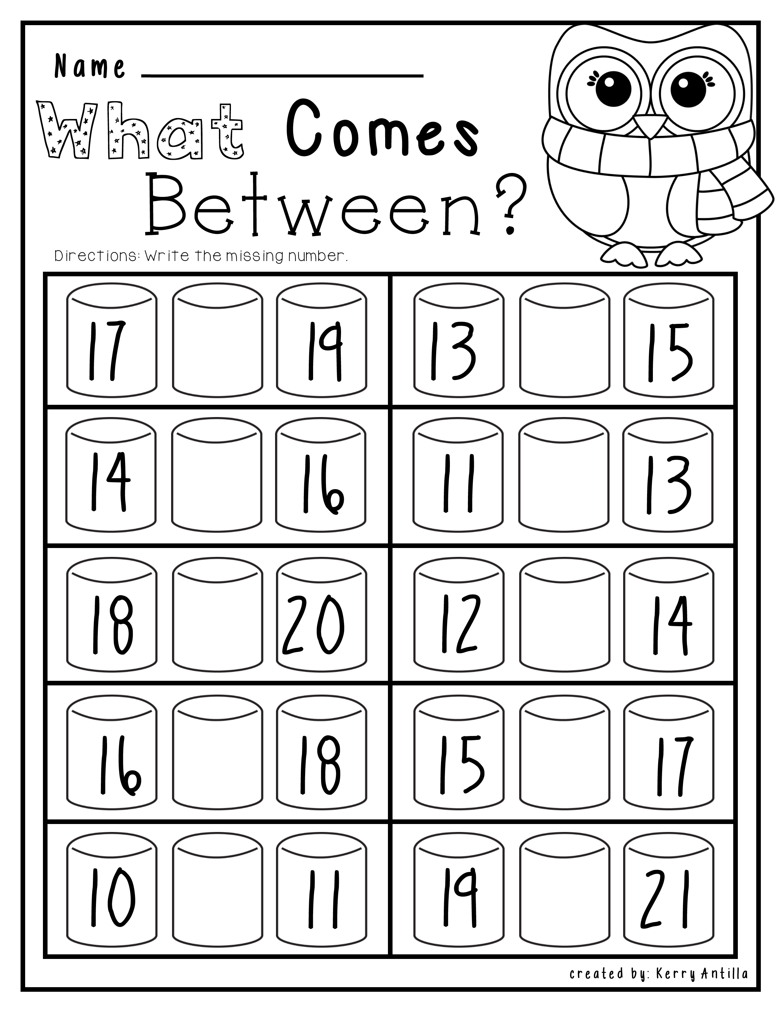 Kindergarten Numbers Between Worksheet