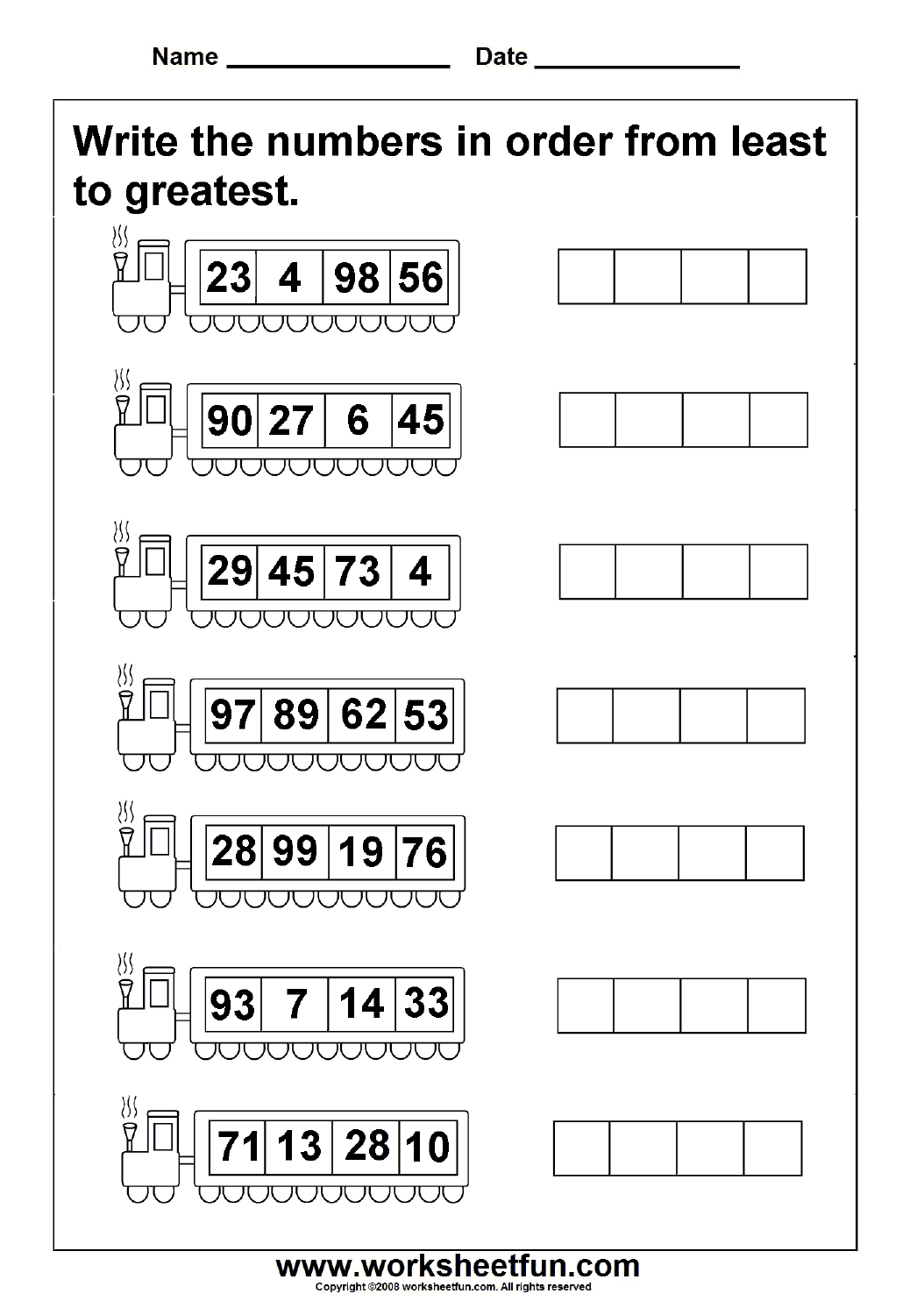 Least To Greatest Numbers 4 Worksheets Matematica Per 