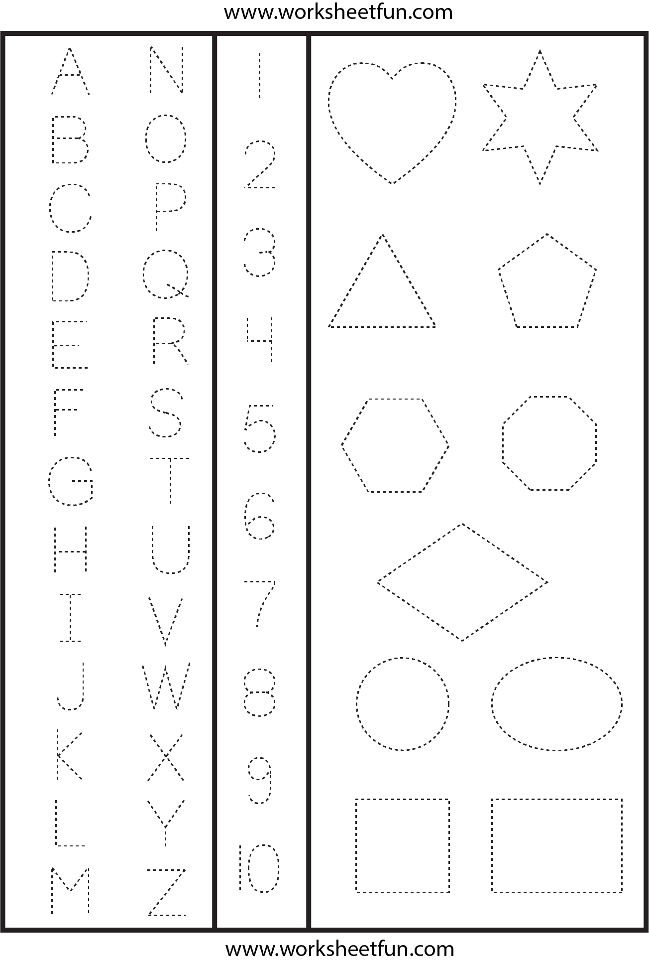 Letters Numbers And Shapes Tracing Worksheet Shape 