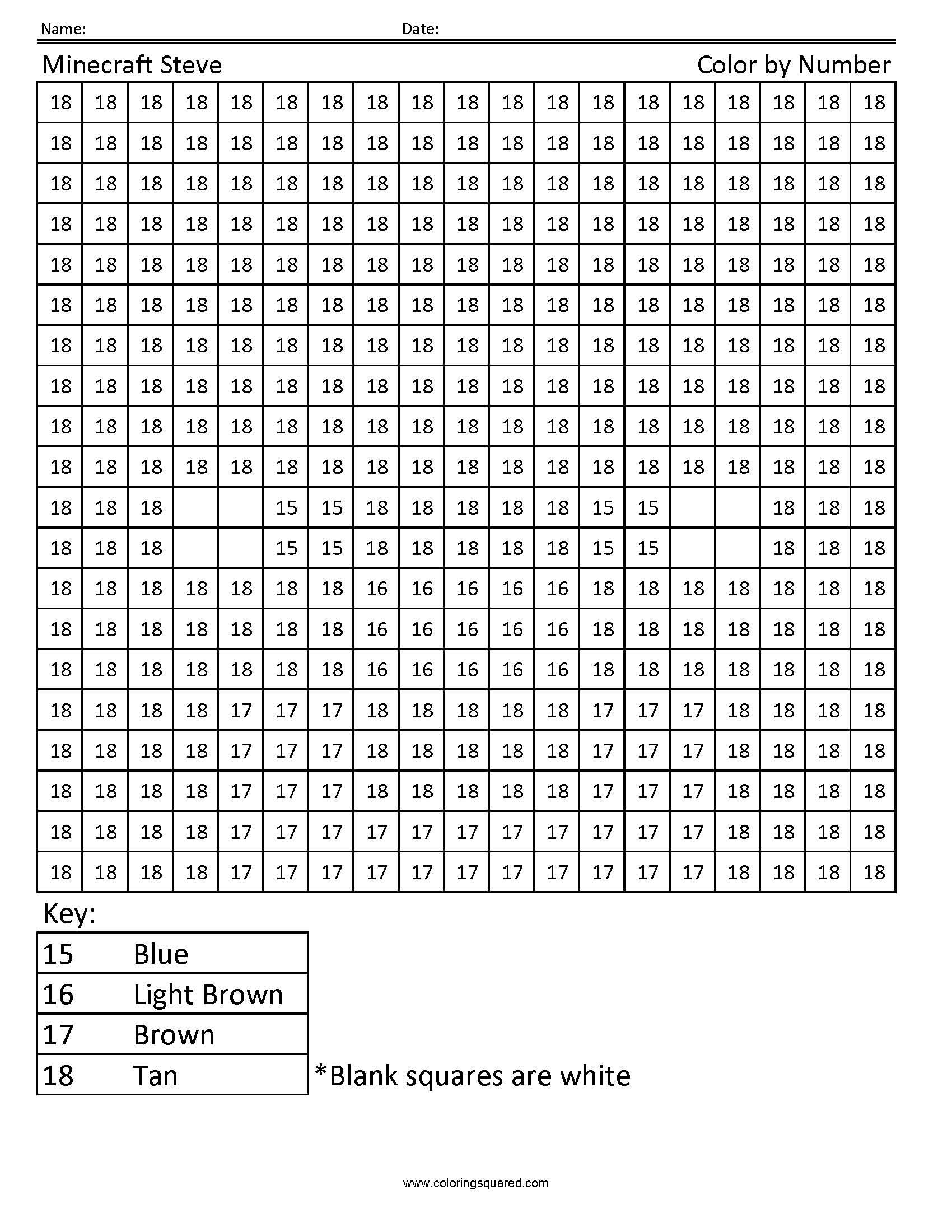 Minecraft Steve Color By Number Coloring Squared Math 