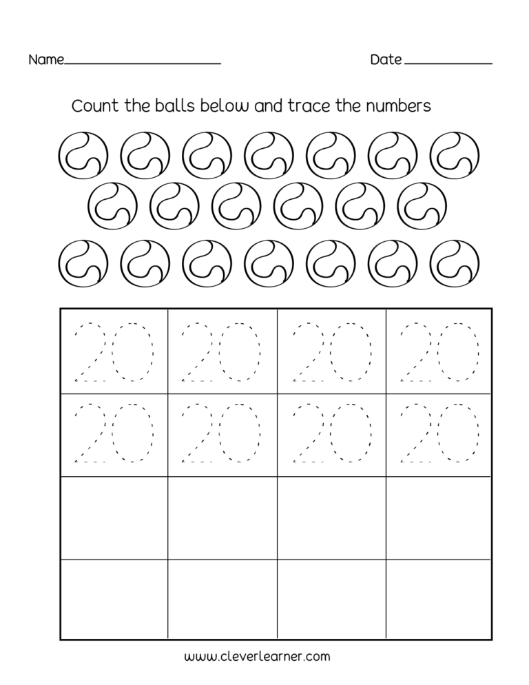 Number 20 Writing Counting And Identification Printable