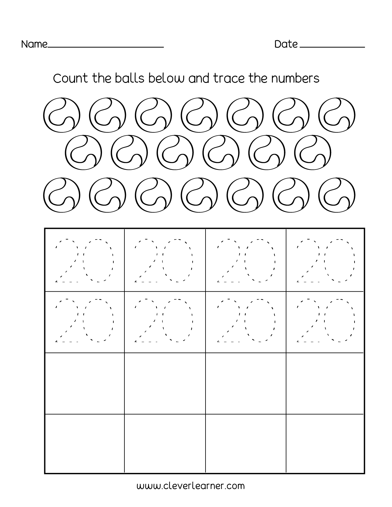 Number 20 Writing Counting And Identification Printable 