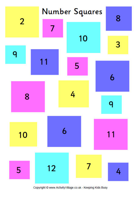 Number Squares Printable Maths Game For Kids