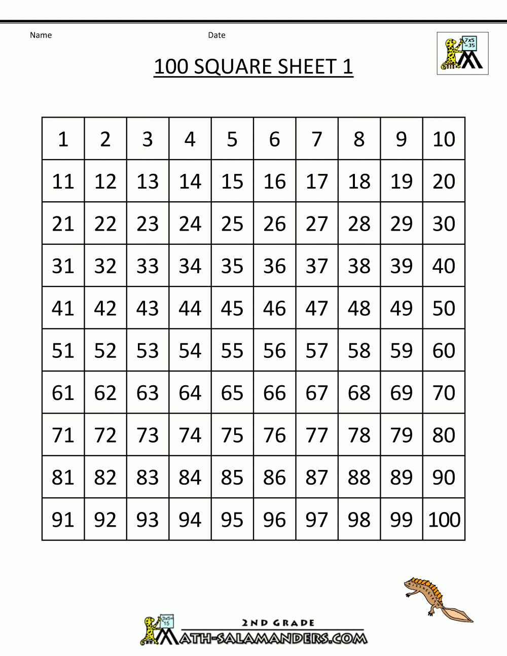 Number Squares Worksheets