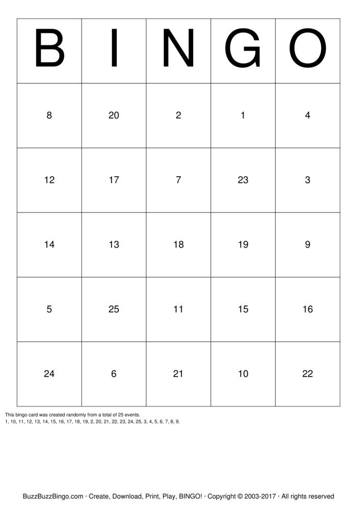 Numbers 1 25 Bingo Cards To Download Print And Customize Numbers 1 25 Bingo Cards To Download Print And Customize