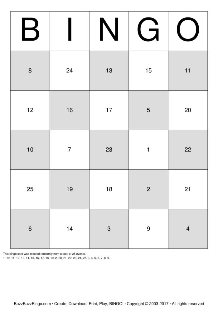 Numbers 1 25 Bingo Cards To Download Print And Customize Numbers 1 25 Bingo Cards To Download Print And Customize