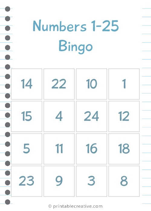 Numbers 1 25 Bingo