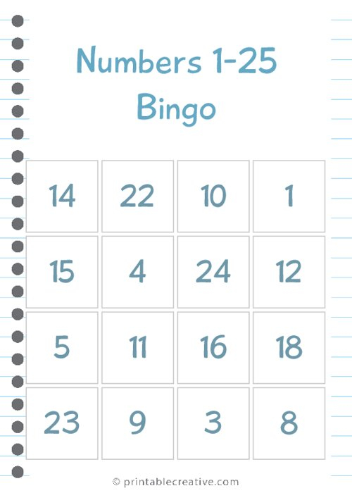 Numbers 1 25 Bingo Numbers 1 25 Bingo