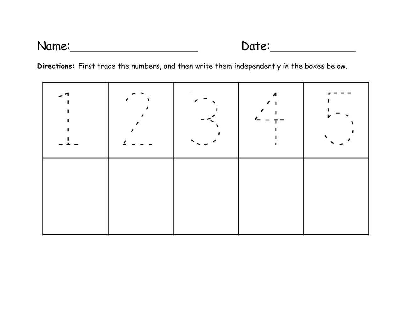 Numbers 1 5 Traceable Learning Printable