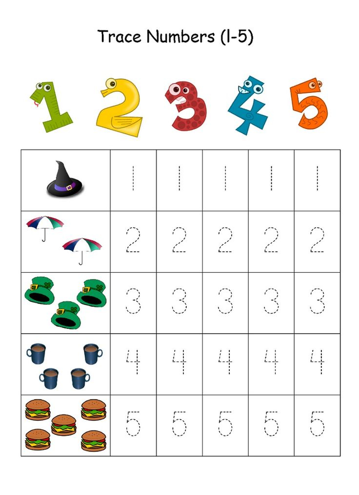 Numbers 1 5 Traceable Numbers Kindergarten Kindergarten 