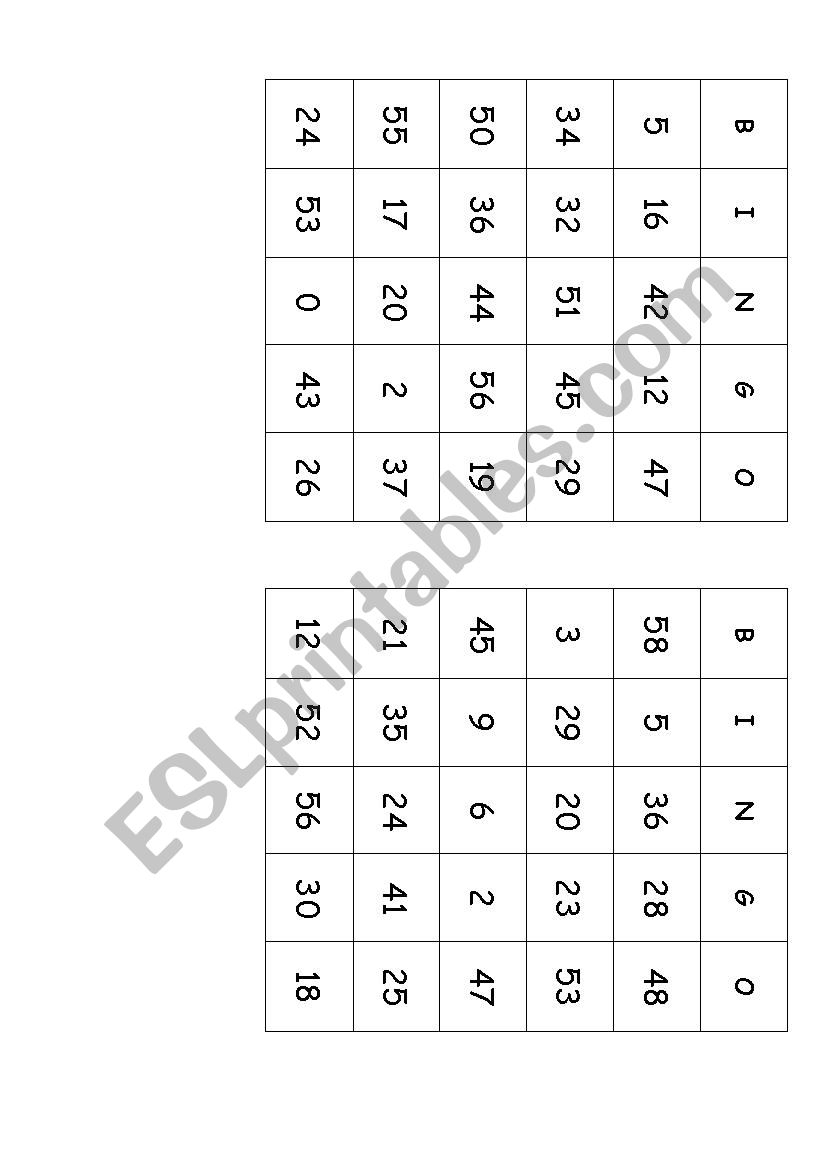 Numbers 1 50 Bingo Cards ESL Worksheet By Teachermarcilene