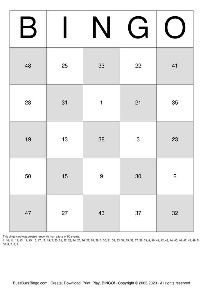 Numbers 1 50 Bingo Cards To Download Print And Customize Numbers 1 50 Bingo Cards To Download Print And Customize