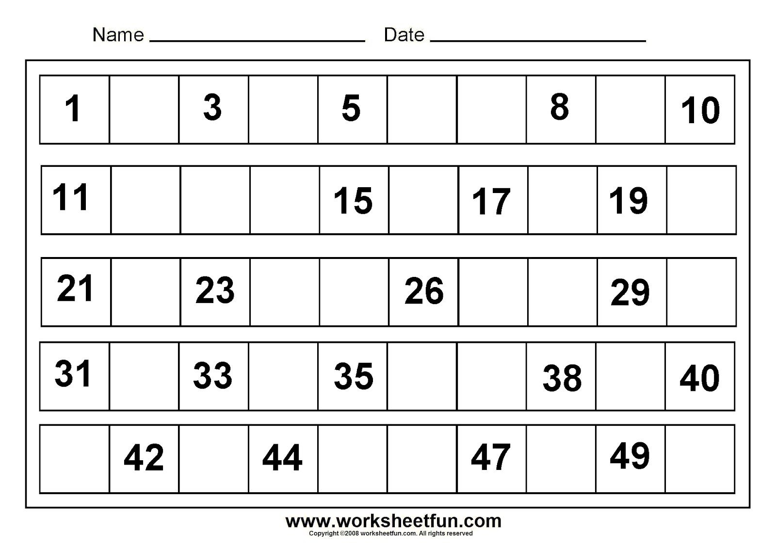Numbers 1 50 Worksheets For Kindergarten Pdf 