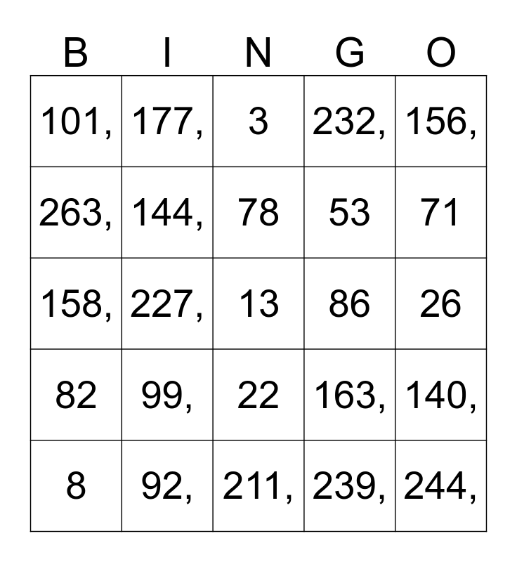 Numbers 1 90 Bingo Card