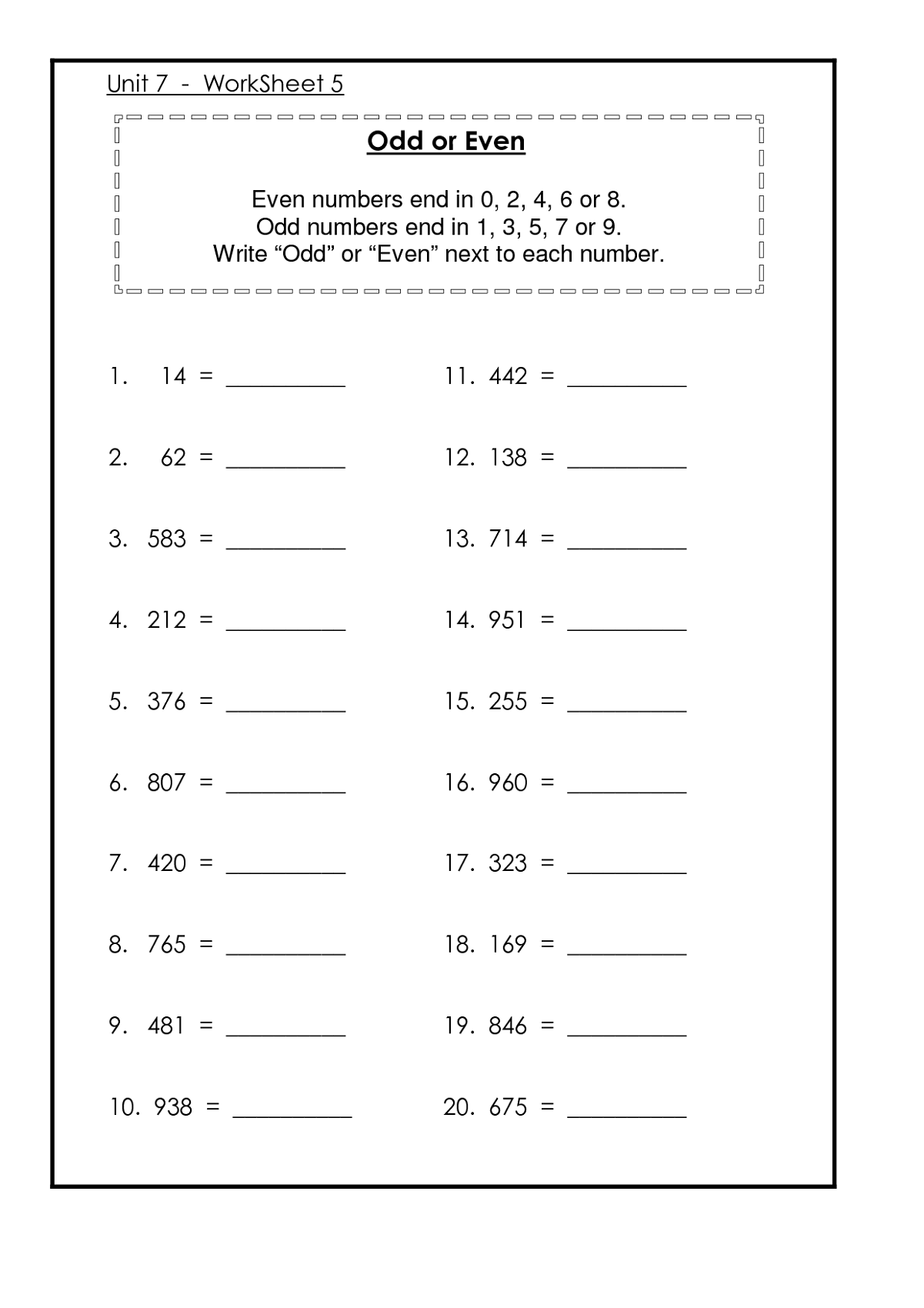 Odd And Even Worksheets For Kids Number Worksheets 