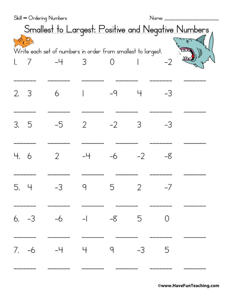 Ordering Positive And Negative Numbers Worksheet Have