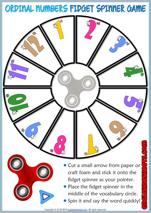 Ordinal Numbers ESL Printable Fidget Spinner Game