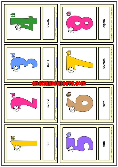 Ordinal Numbers ESL Printable Vocabulary Learning Cards In 