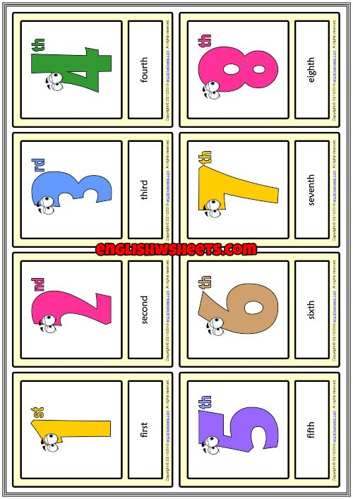 Ordinal Numbers ESL Printable Vocabulary Learning Cards In Ordinal Numbers ESL Printable Vocabulary Learning Cards In
