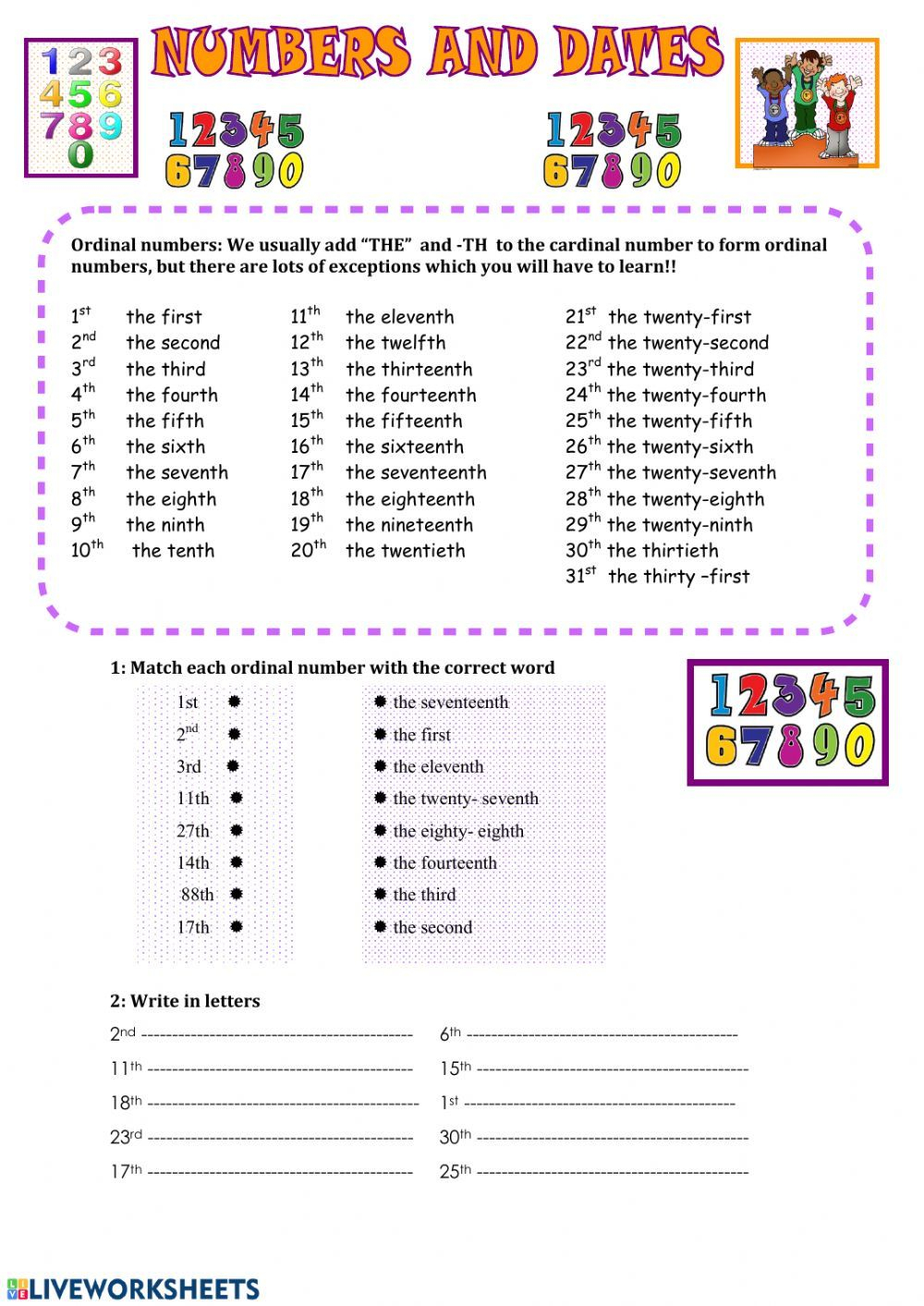 Ordinal Numbers Interactive And Downloadable Worksheet 