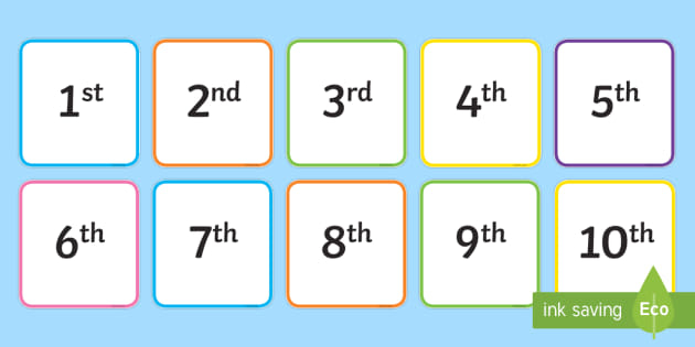 Ordinal Numbers To Ten Flashcards