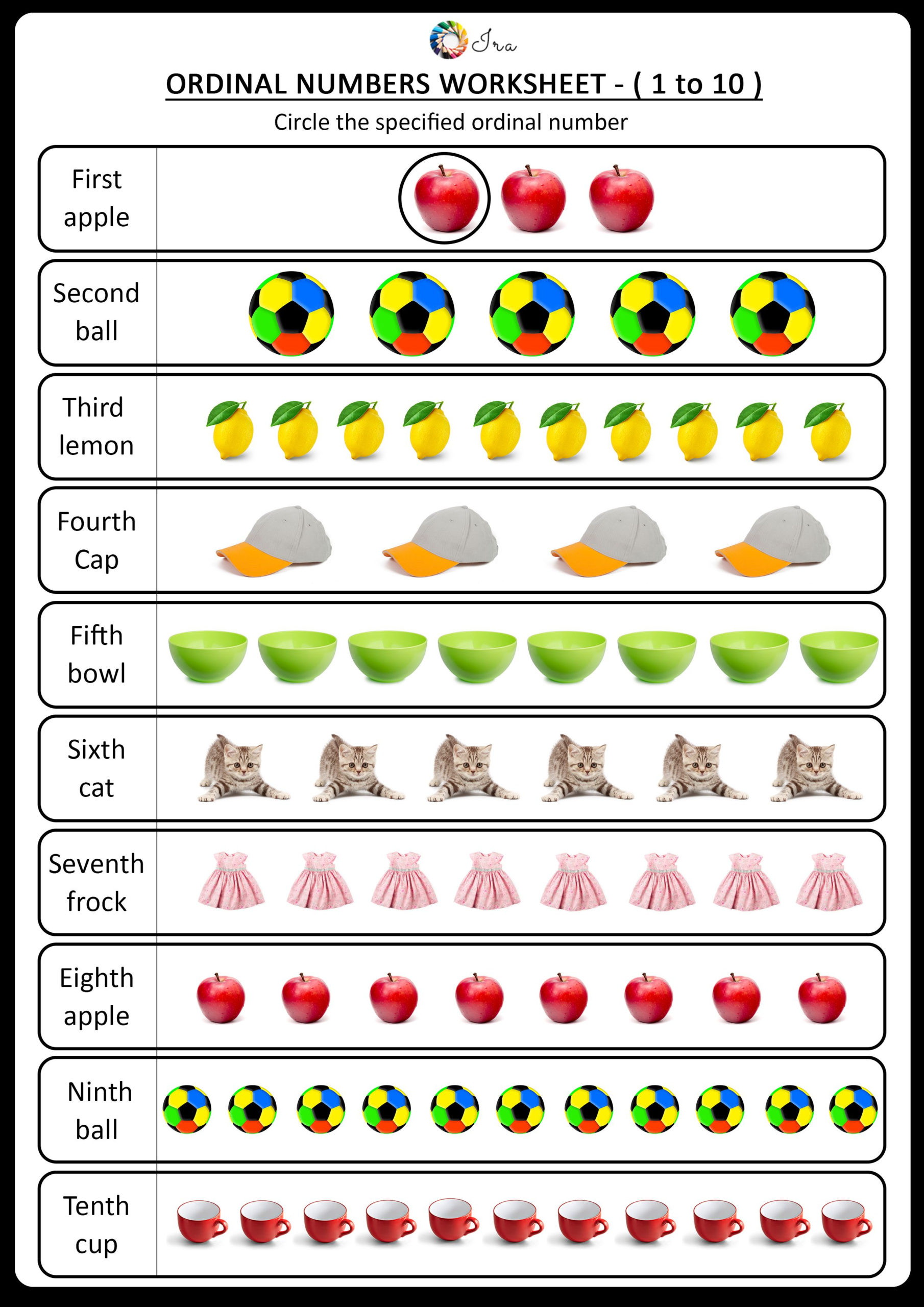 Ordinal Numbers Worksheet 1 To 10 Ordinal Numbers 