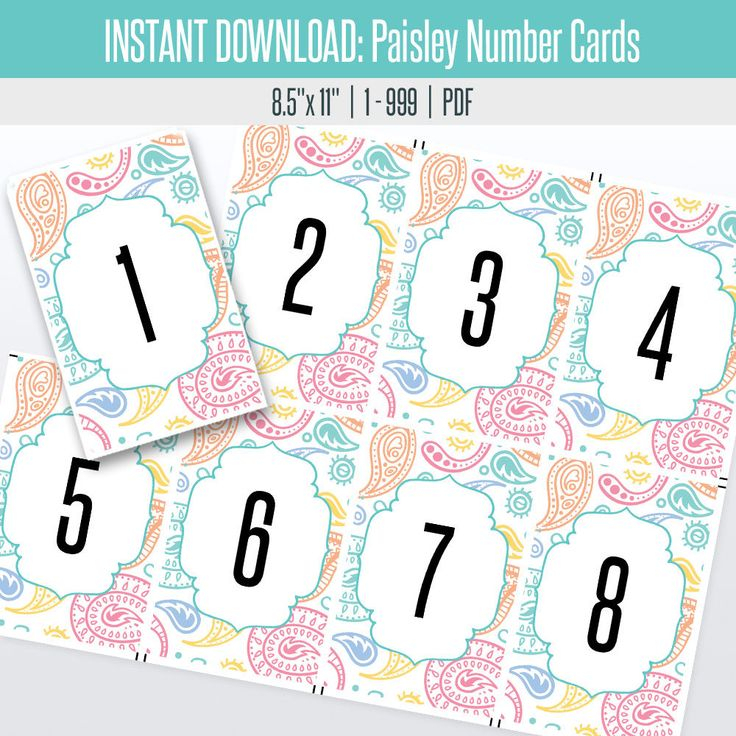 Paisley Live Number Cards 1 999 8 5x11 Printable 