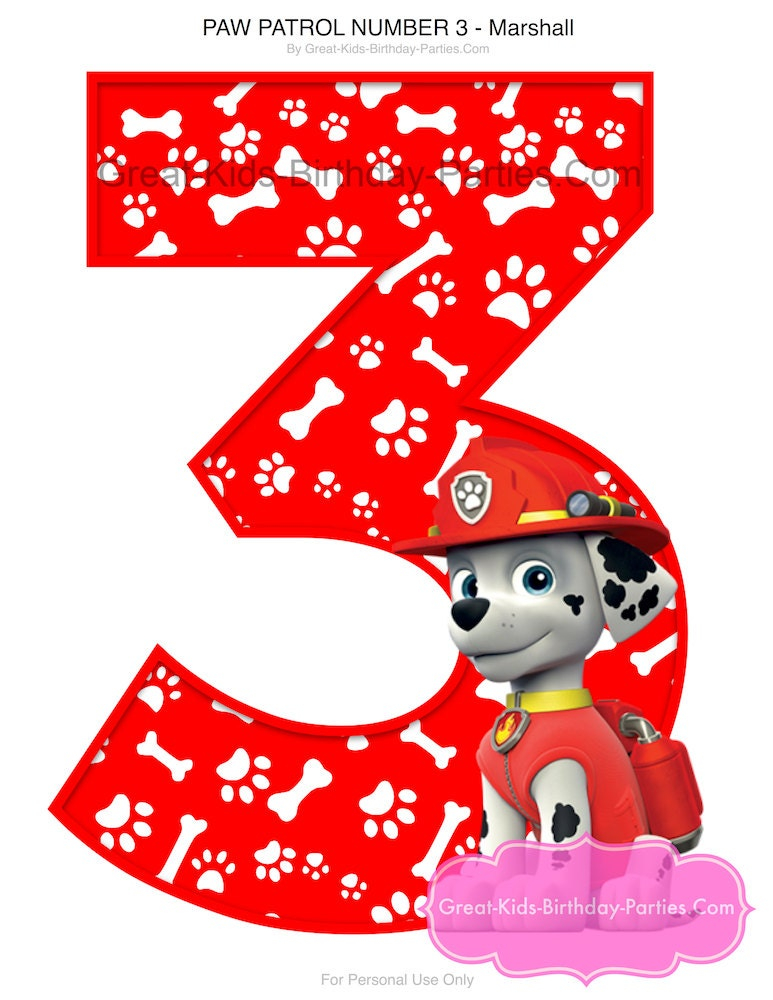 PAW PATROL CENTERPIECE Number 3 Marshall Paw Patrol Printable