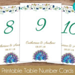 Peacock Table Number Cards INSTANT DOWNLOAD Flowers