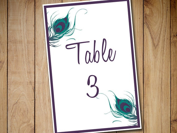 Peacock Wedding Table Number Template By PaintTheDayDesigns