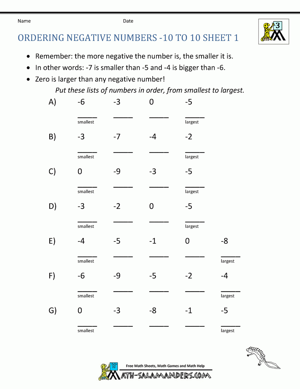 Positive And Negative Numbers Worksheets Printable Lexia 
