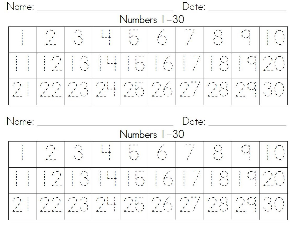 Practice Writing Numbers 1 30 Worksheets 