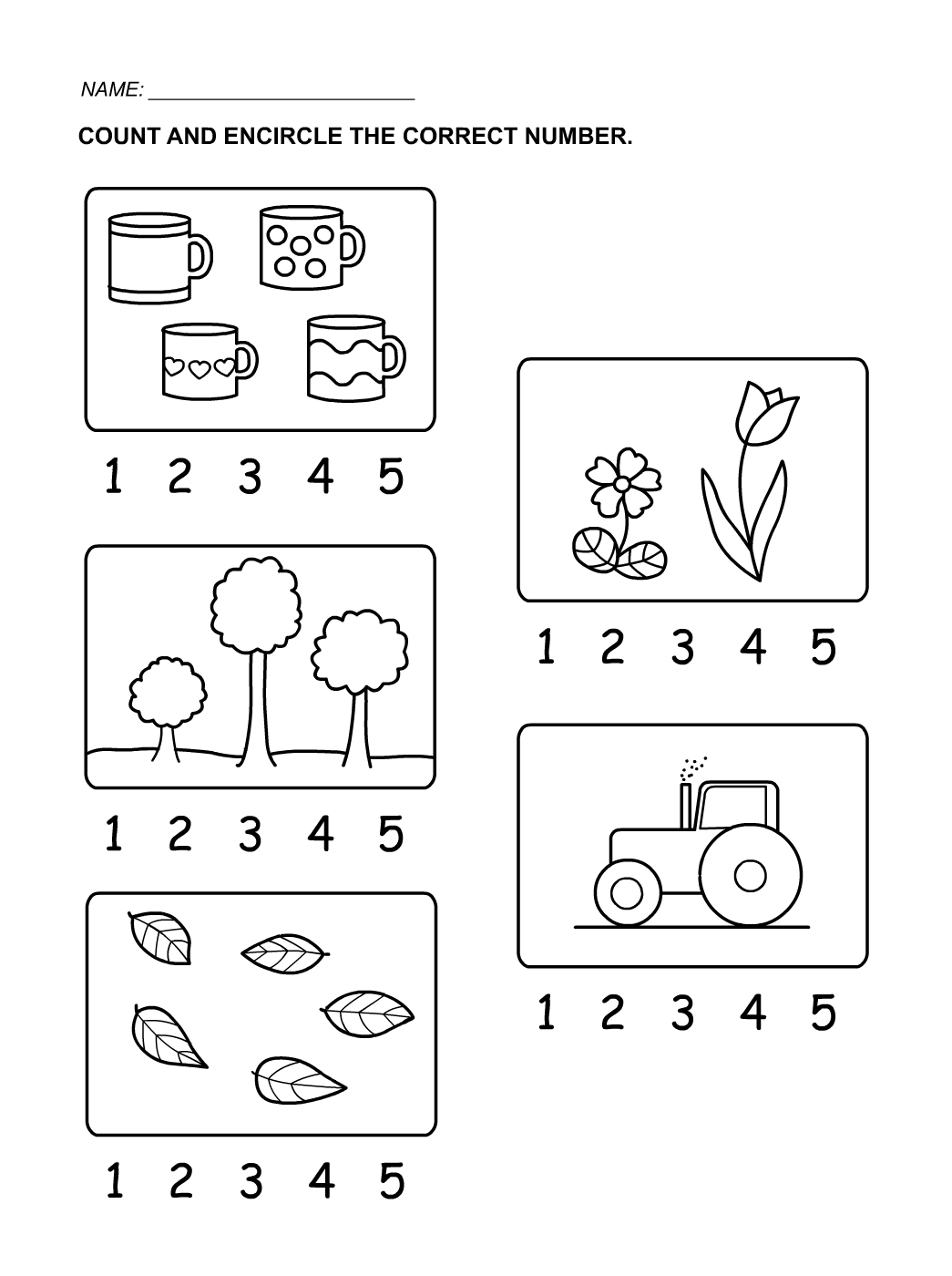 Preschool Worksheets Numbers 1 5 Preschool Worksheets