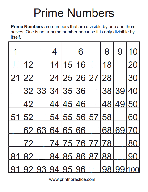 Prime Numbers Chart Four Awesome Printables