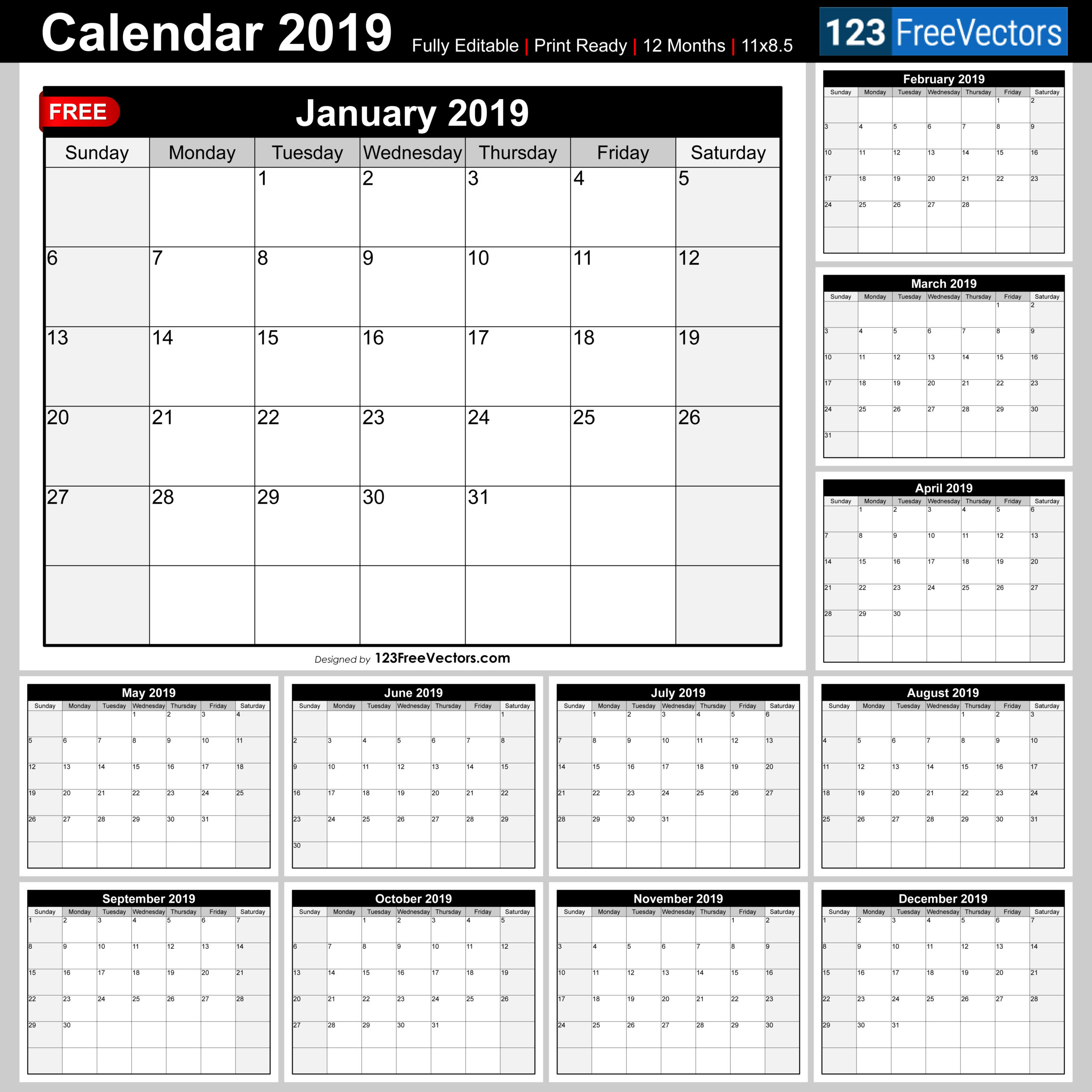 Printable 2019 Calendar With Week Numbers Printable 2019 Calendar With Week Numbers