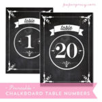Printable Chalkboard Wedding Table Numbers Set Of 20