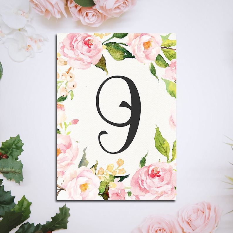 Printable Floral Wedding Table Numbers 5x7 Table Numbers 1 