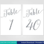 Printable Silver Glitter Table Numbers 1 40 Calligraphy Etsy