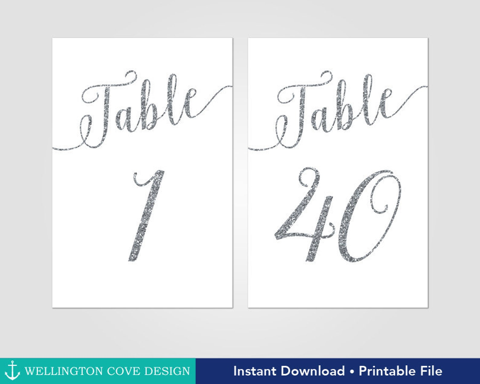 Printable Silver Glitter Table Numbers 1 40 Calligraphy Etsy