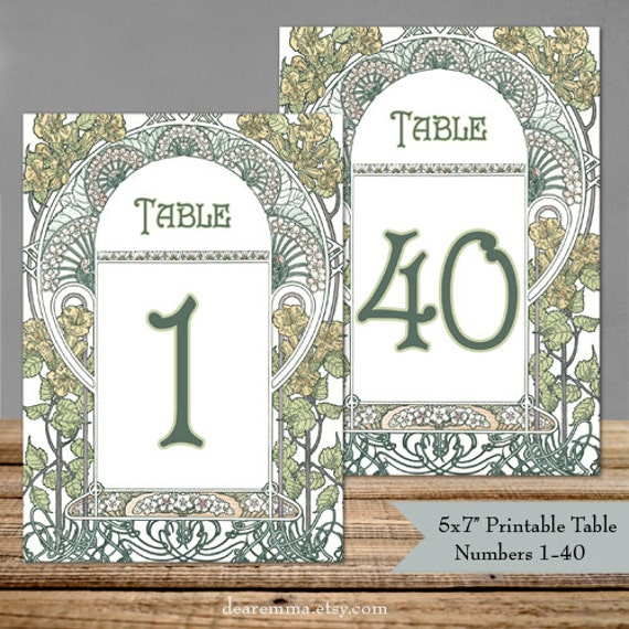 Printable Table Numbers 1 40 Art Nouveau Gatsby Garden