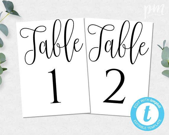 Printable Wedding Number Template Calligraphy Table Number 