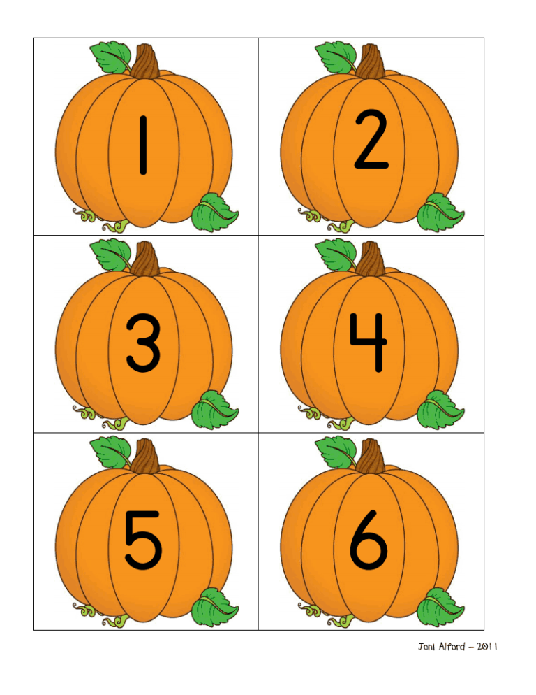 Pumpkins ordering Numbers Fall Preschool Activities