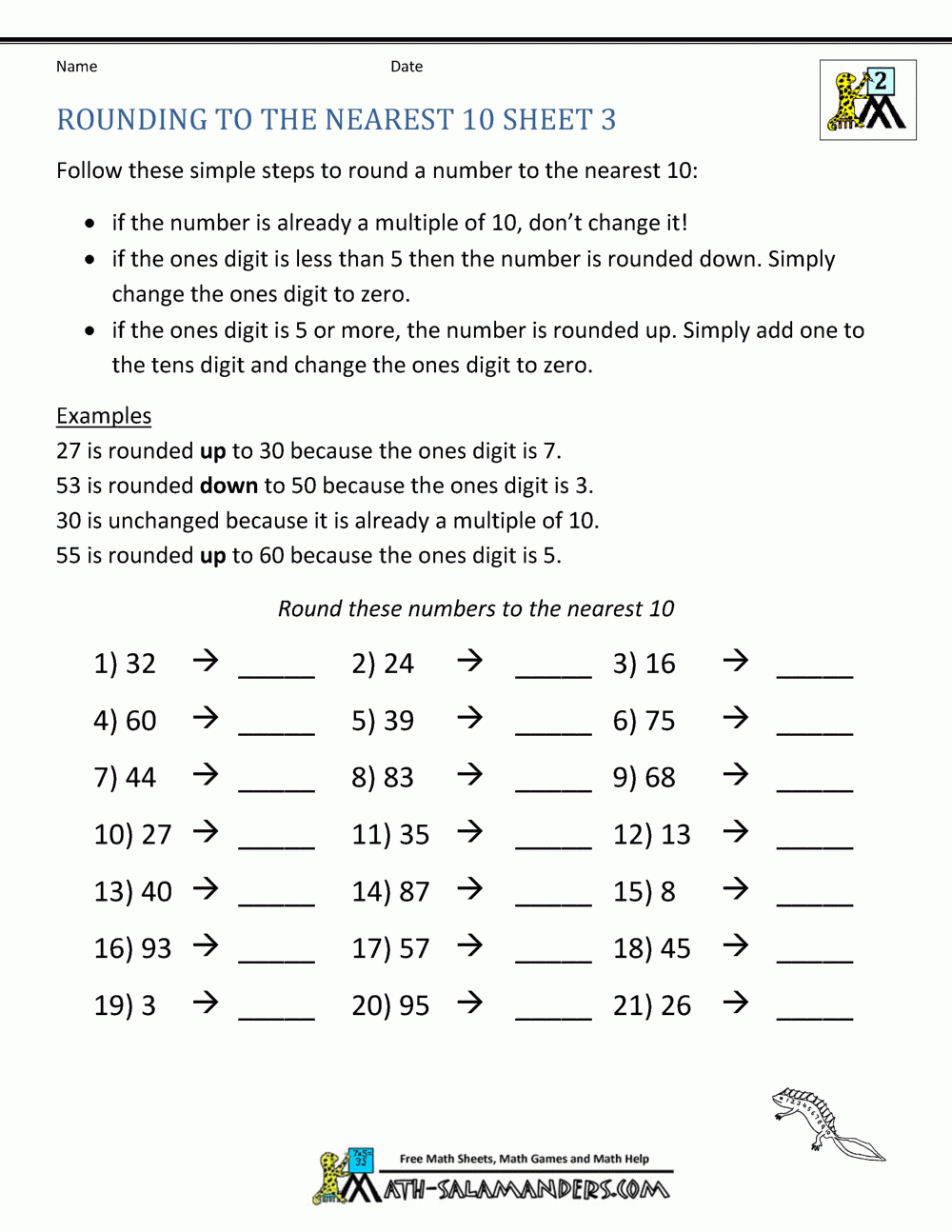 Rounding Worksheets To The Nearest 10