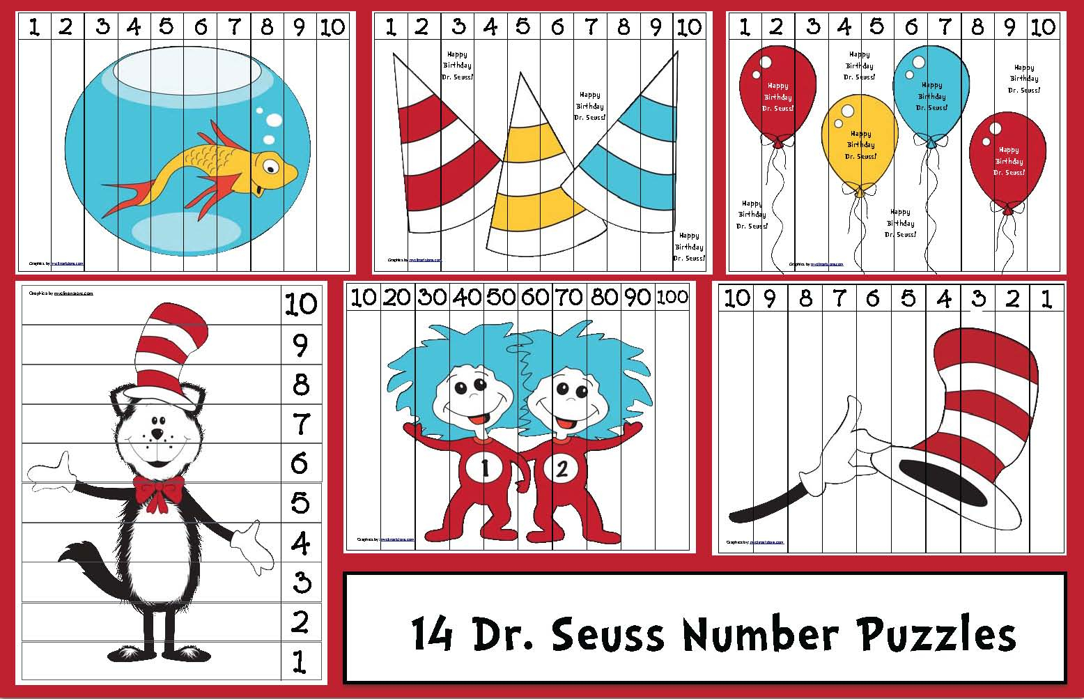 Seuss Themed Number Puzzles Classroom Freebies