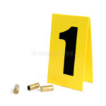 Shell Casings And Crime Scene Marker With Number Stock