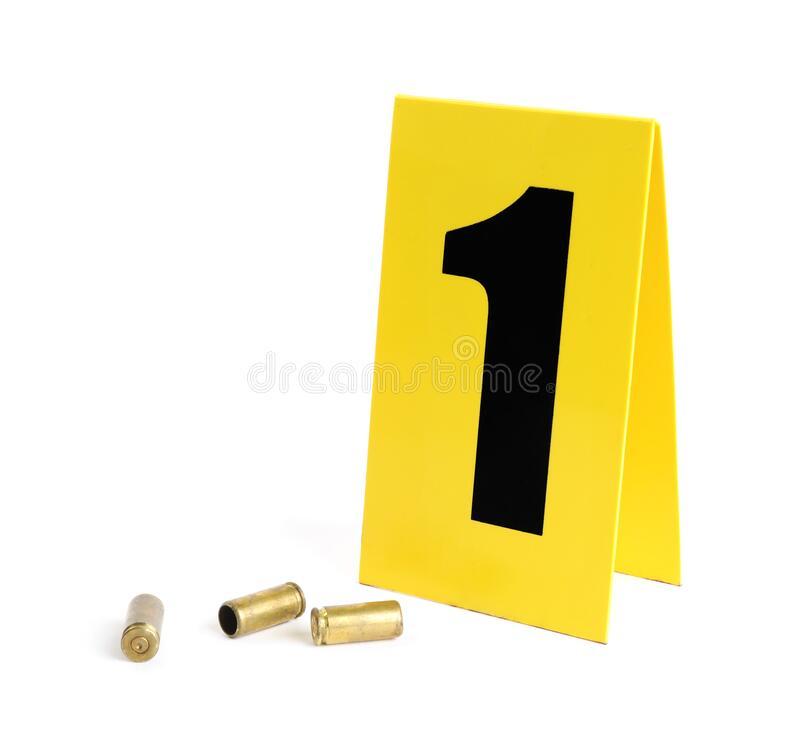 Shell Casings And Crime Scene Marker With Number Stock 